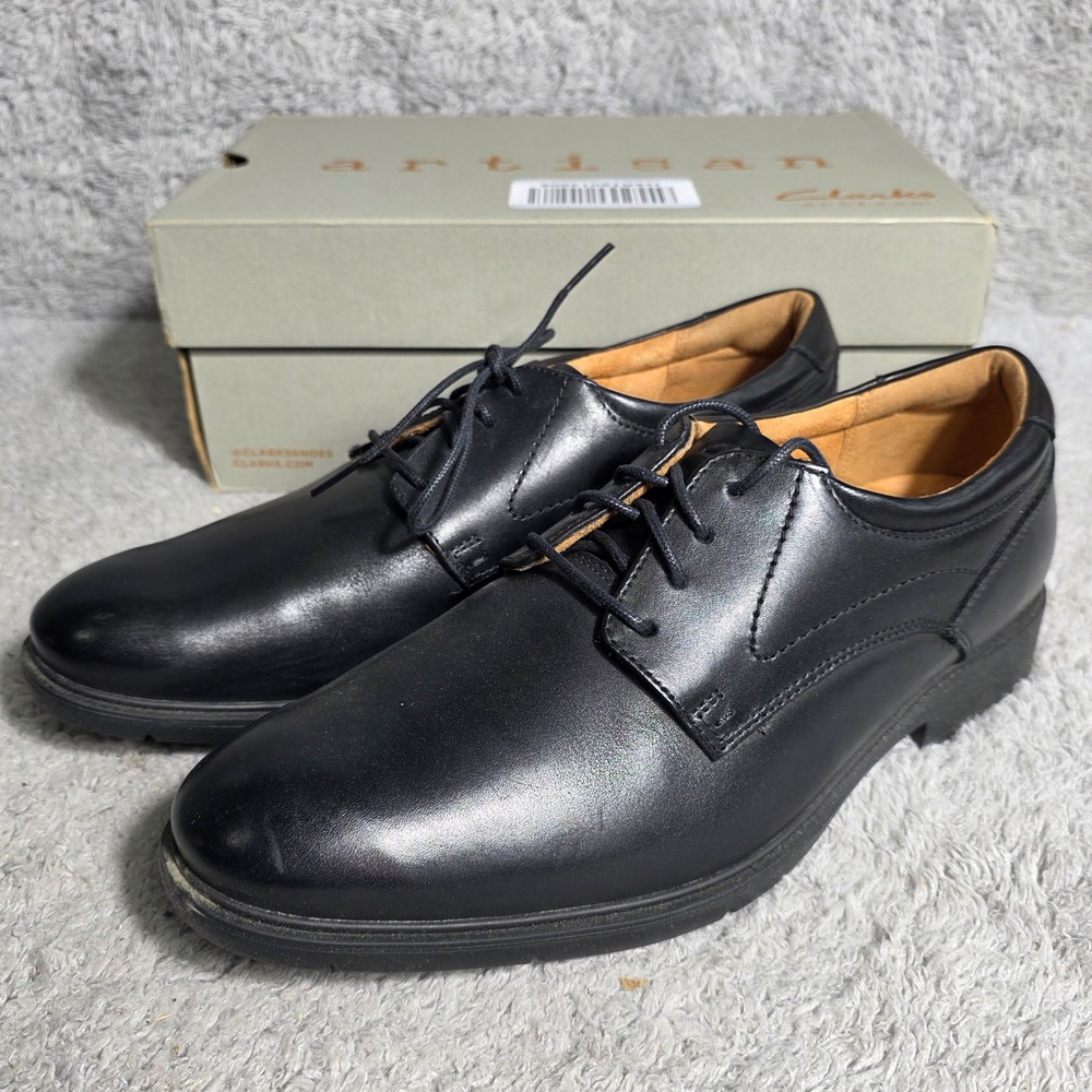 Clarks PRO Eldredge Plain Black Leather Wide Fit‎ Mens Dress Shoes 9 EE
